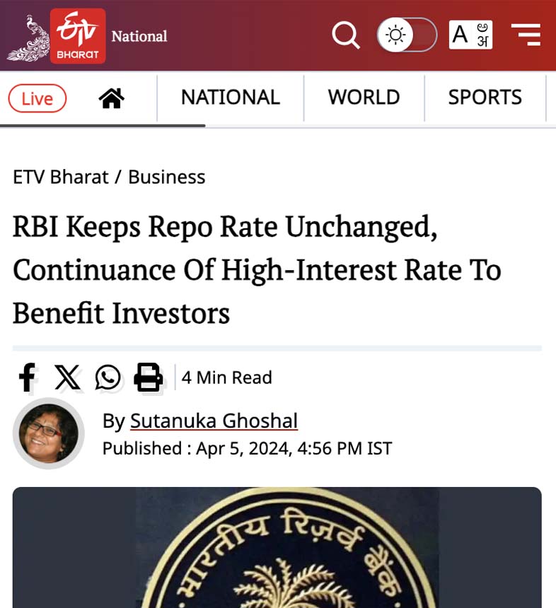 RBI Keeps Repo Rate Unchanged, Continuance Of High-Interest Rate To Benefit Investors